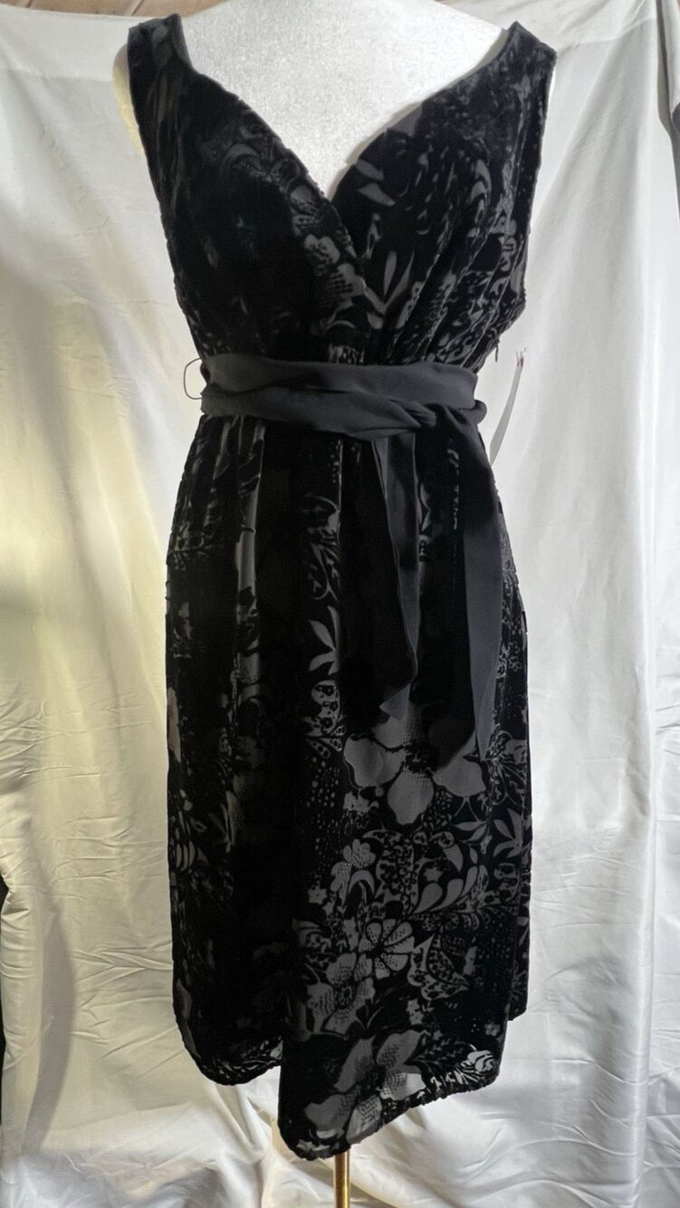 Vintage 90s Black Velvet Burnout Dress M Floral Devore Whimsigoth Witchy Goth